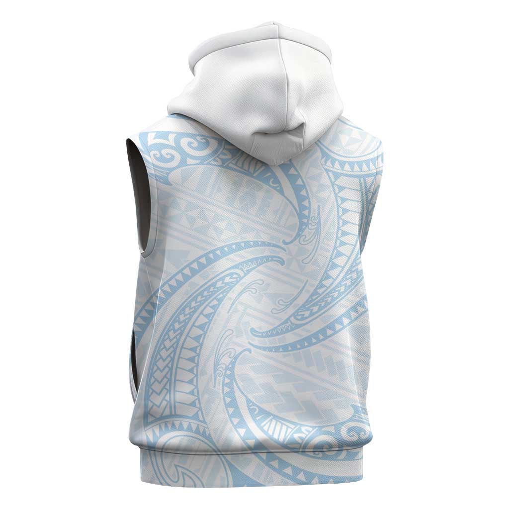 White Sunday Lotu Tamaiti Sleeveless Hoodie Polynesian Wave Pastel Sky Blue - Polynesian Pride