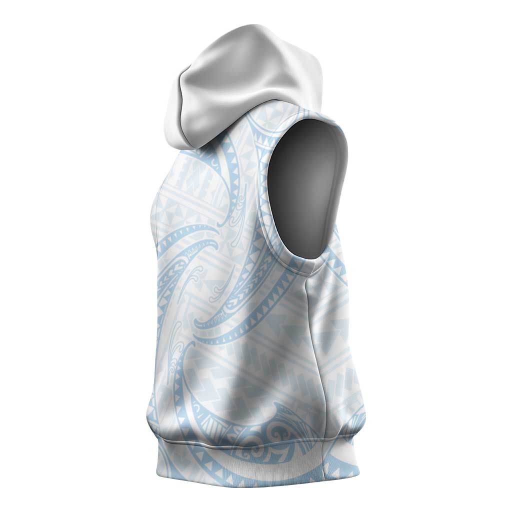 White Sunday Lotu Tamaiti Sleeveless Hoodie Polynesian Wave Pastel Sky Blue - Polynesian Pride