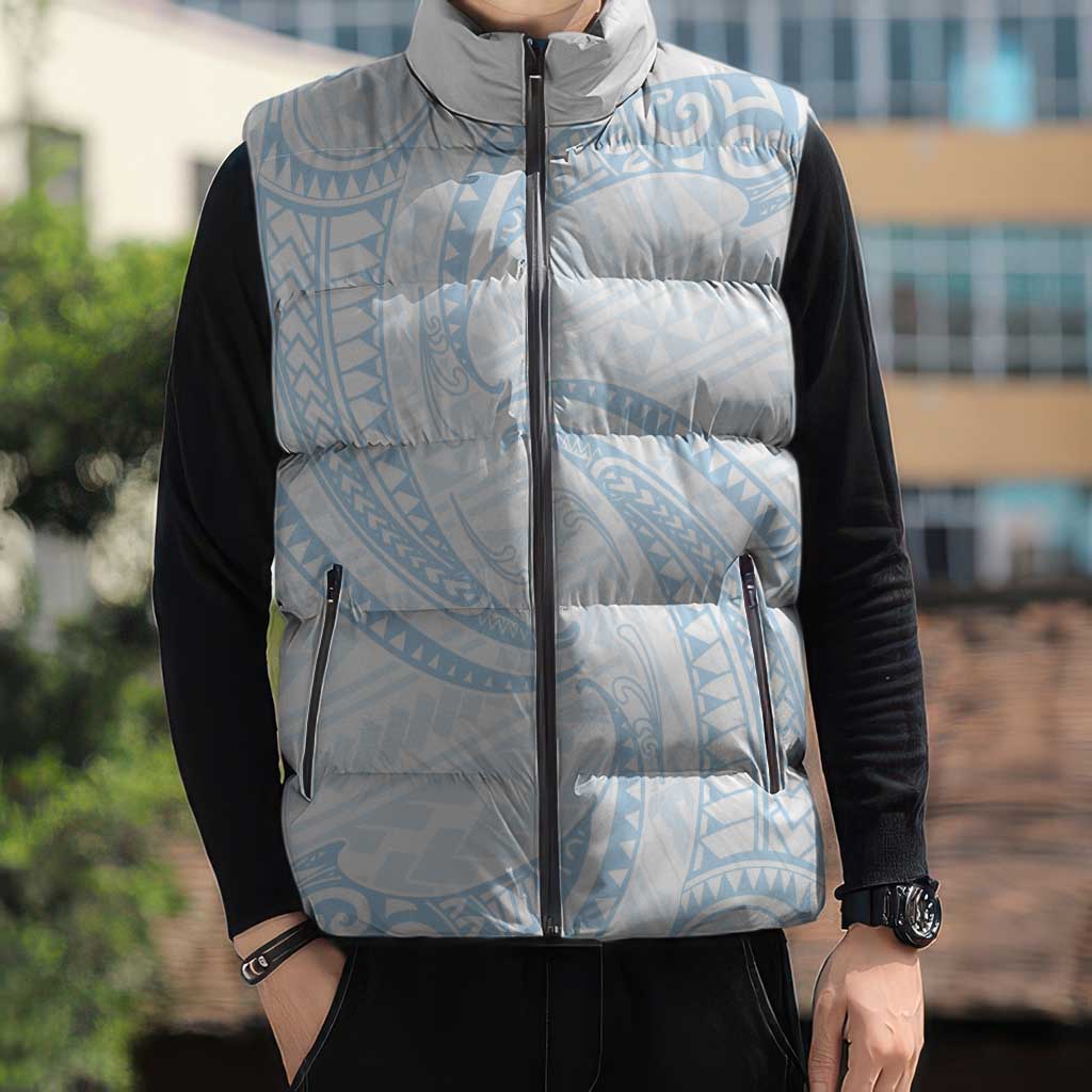 White Sunday Lotu Tamaiti Sleeveless Puffer Jacket Polynesian Wave Pastel Sky Blue - Polynesian Pride
