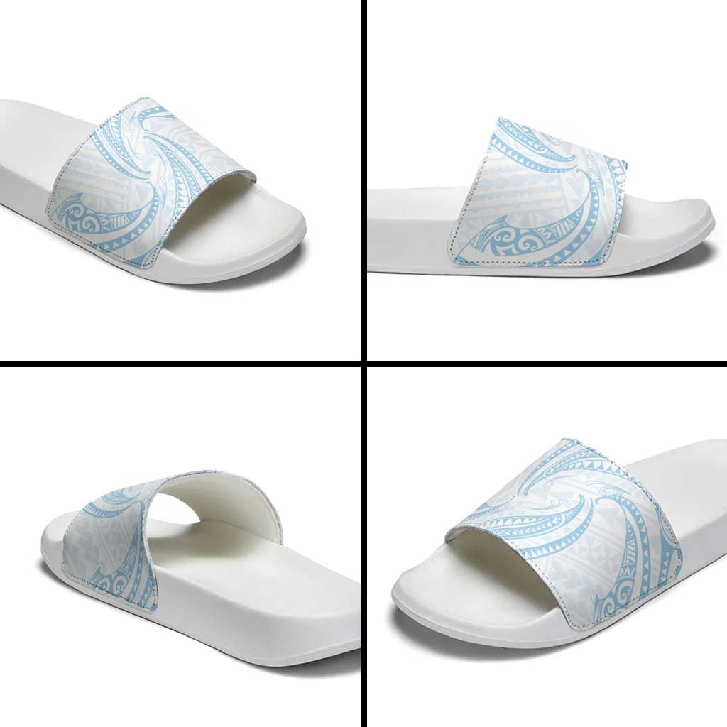 White Sunday Lotu Tamaiti Slide Sandals Polynesian Wave Pastel Sky Blue - Polynesian Pride