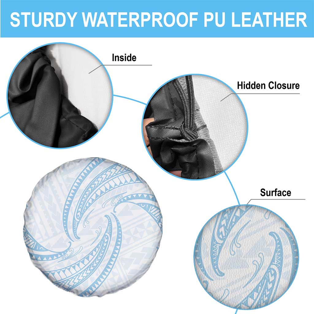 White Sunday Lotu Tamaiti Spare Tire Cover Polynesian Wave Pastel Sky Blue - Polynesian Pride