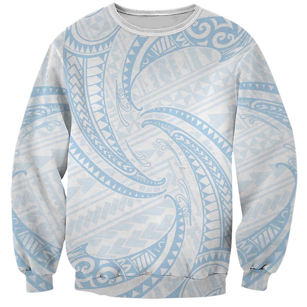 White Sunday Lotu Tamaiti Sweatshirt Polynesian Wave Pastel Sky Blue - Polynesian Pride