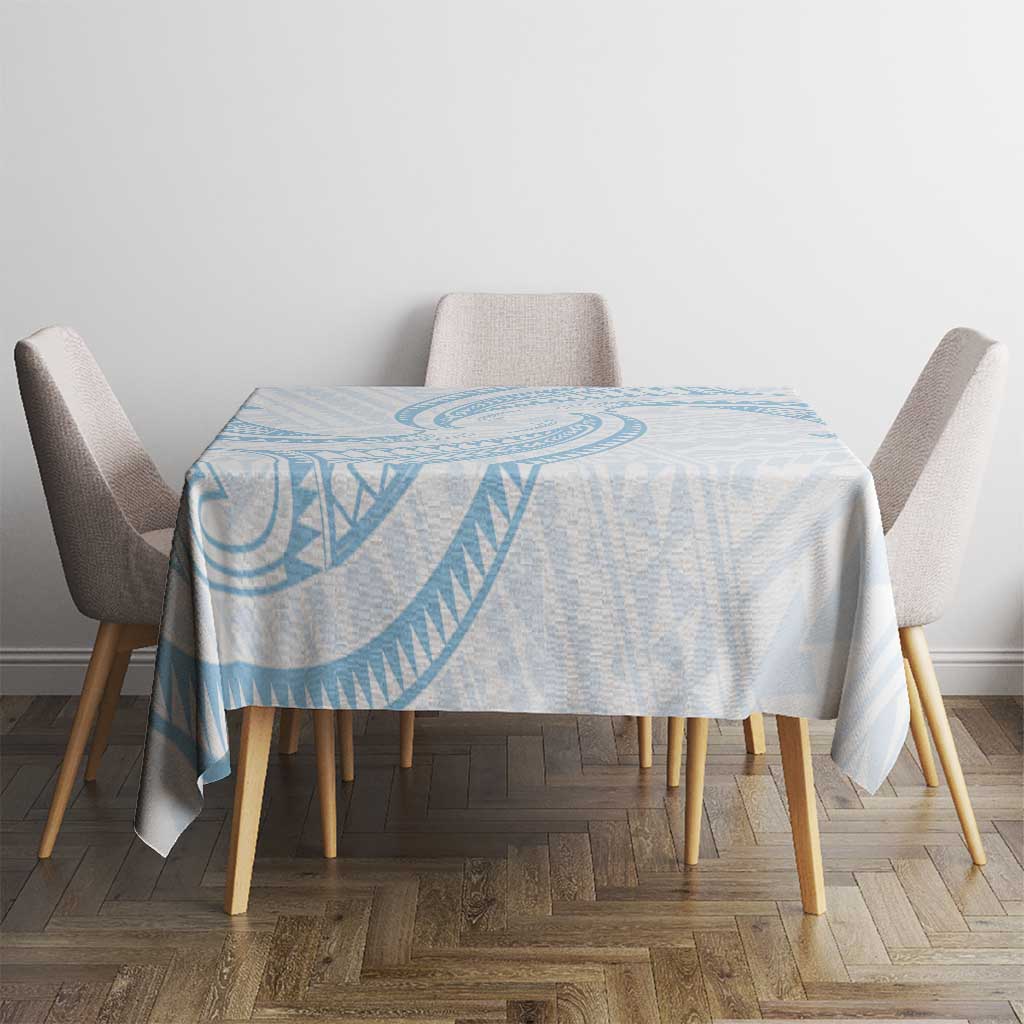 White Sunday Lotu Tamaiti Tablecloth Polynesian Wave Pastel Sky Blue - Polynesian Pride