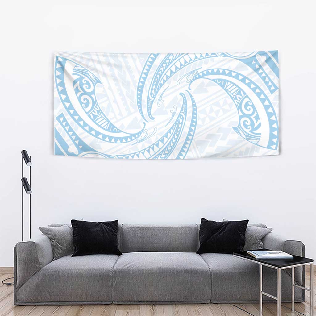 White Sunday Lotu Tamaiti Tapestry Polynesian Wave Pastel Sky Blue - Polynesian Pride