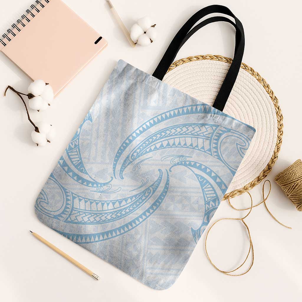 White Sunday Lotu Tamaiti Tote Bag Polynesian Wave Pastel Sky Blue - Polynesian Pride