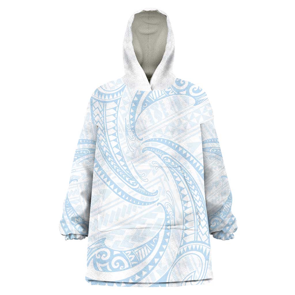 White Sunday Lotu Tamaiti Wearable Blanket Hoodie Polynesian Wave Pastel Sky Blue - Polynesian Pride
