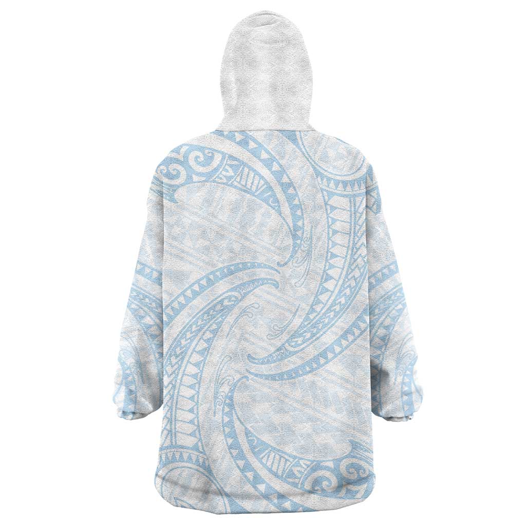 White Sunday Lotu Tamaiti Wearable Blanket Hoodie Polynesian Wave Pastel Sky Blue - Polynesian Pride
