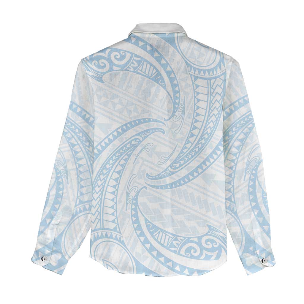 White Sunday Lotu Tamaiti Women Casual Shirt Polynesian Wave Pastel Sky Blue - Polynesian Pride