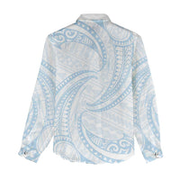 White Sunday Lotu Tamaiti Women Casual Shirt Polynesian Wave Pastel Sky Blue - Polynesian Pride