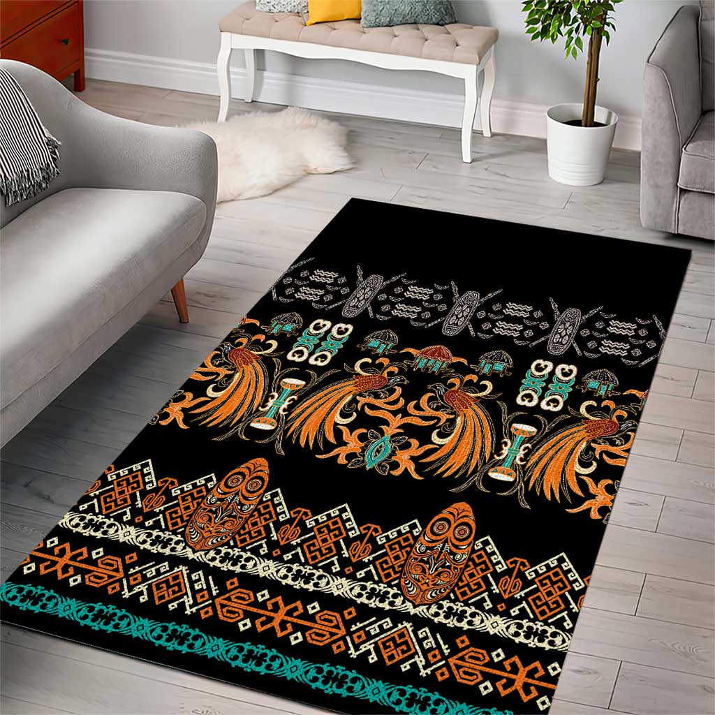 Black Batik Papua-inspired Pattern Area Rug LT9 - Polynesian Pride