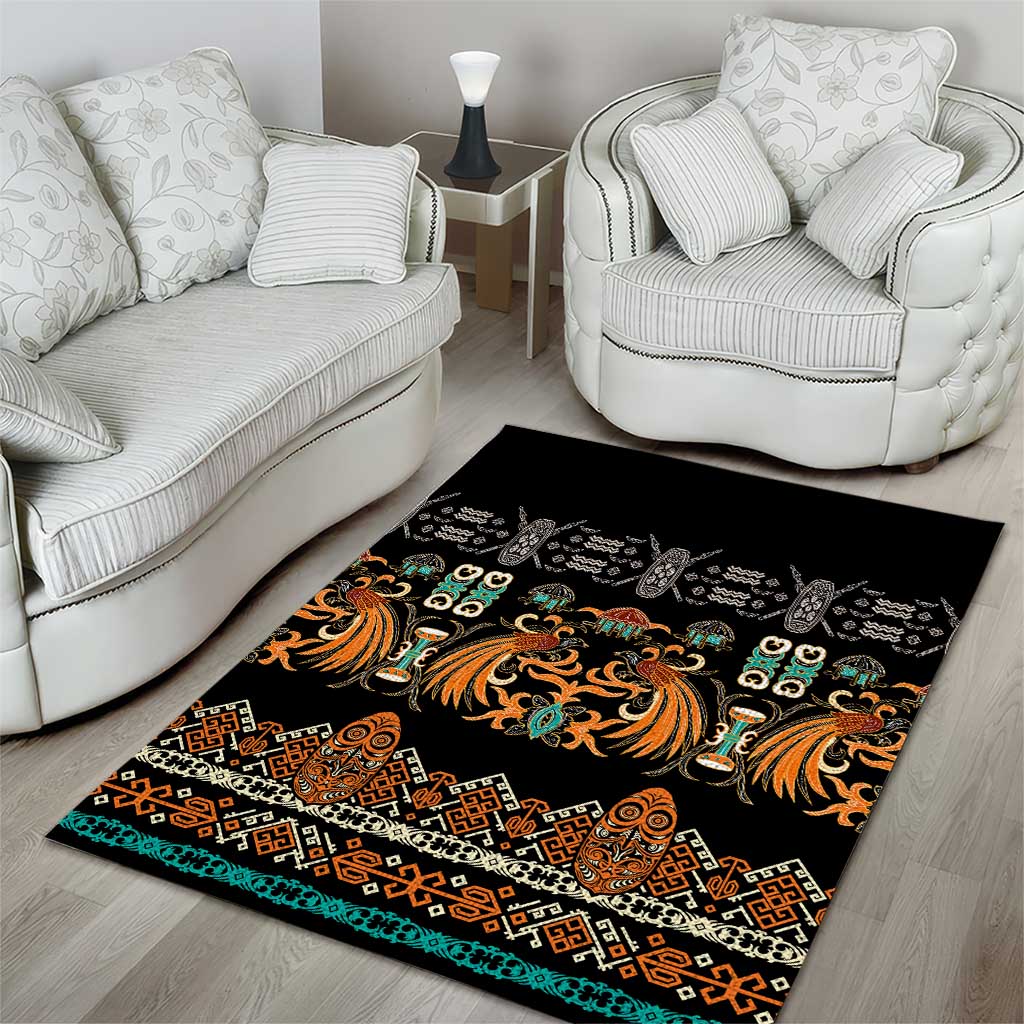 Black Batik Papua-inspired Pattern Area Rug LT9 - Polynesian Pride
