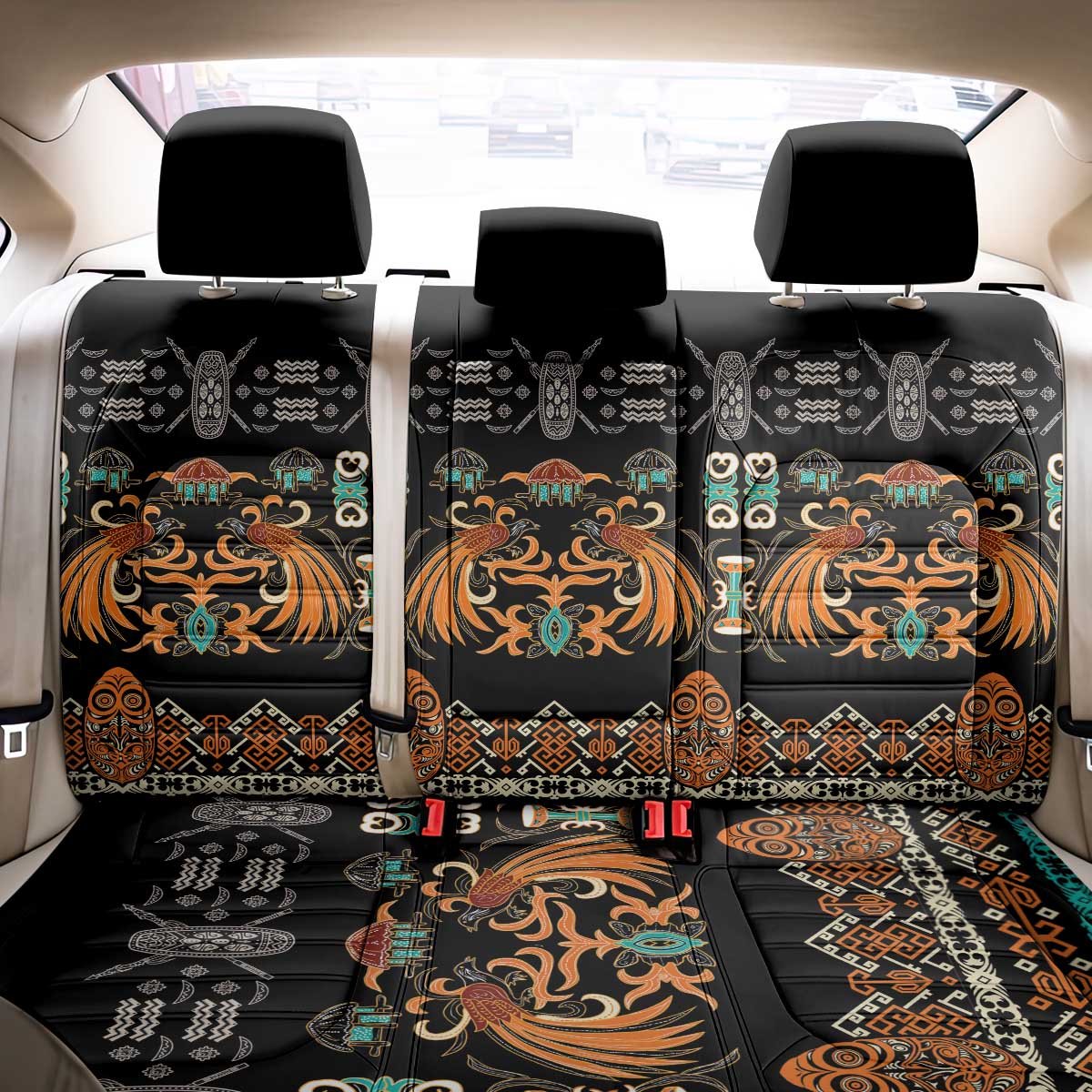 Black Batik Papua-inspired Pattern Back Car Seat Cover - Polynesian Pride