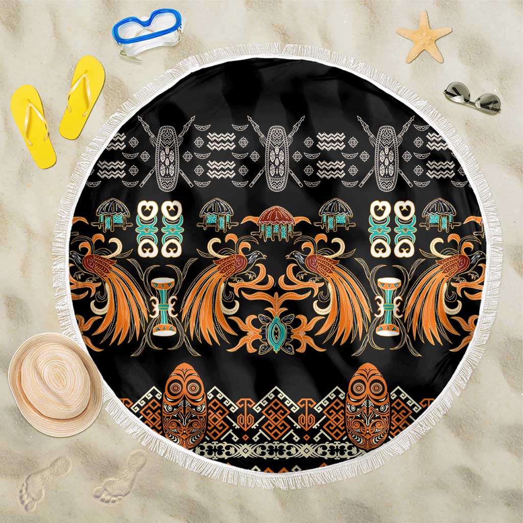 Black Batik Papua-inspired Pattern Beach Blanket - Polynesian Pride
