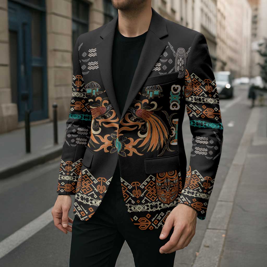 Black Batik Papua-inspired Pattern Blazer LT9 - Polynesian Pride