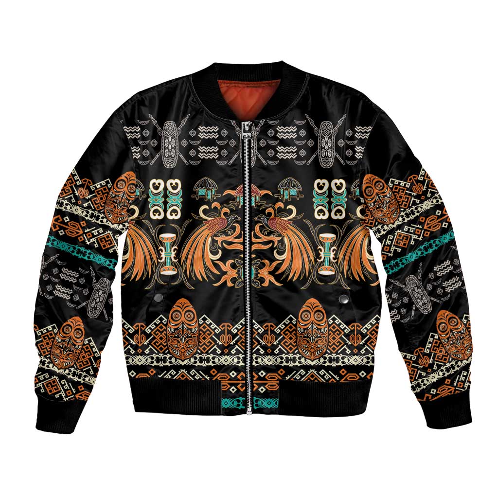 Black Batik Papua-inspired Pattern Bomber Jacket LT9 Unisex Black - Polynesian Pride