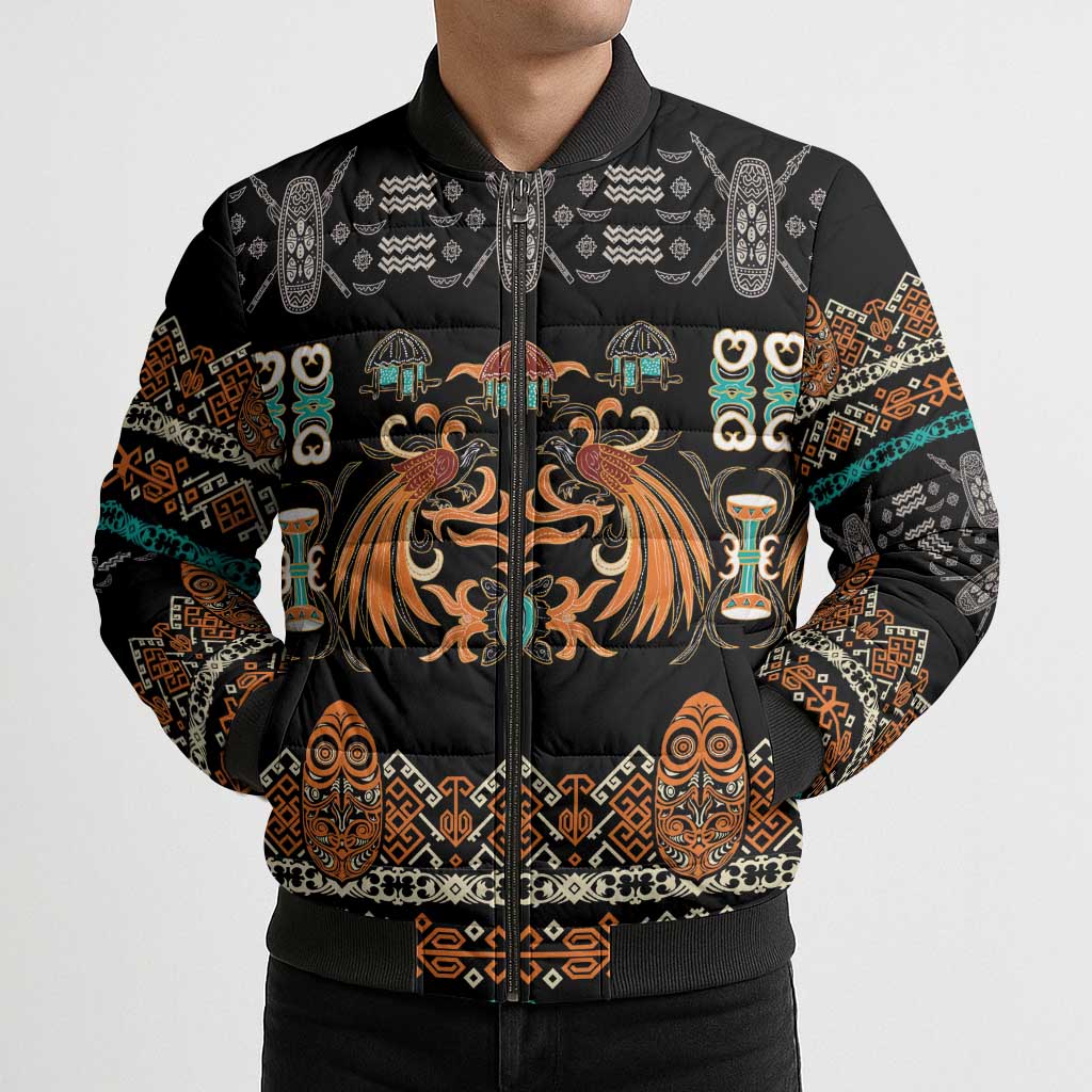 Black Batik Papua-inspired Pattern Bomber Puffer Jacket LT9 - Polynesian Pride