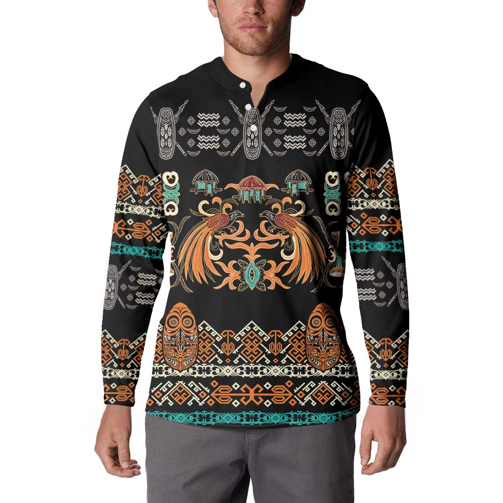 Black Batik Papua-inspired Pattern Button Sweatshirt LT9 - Polynesian Pride