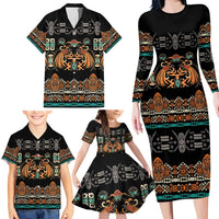 Black Batik Papua-inspired Pattern Family Matching Long Sleeve Bodycon Dress and Hawaiian Shirt LT9 - Polynesian Pride