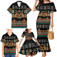 Black Batik Papua-inspired Pattern Family Matching Mermaid Dress and Hawaiian Shirt LT9 - Polynesian Pride