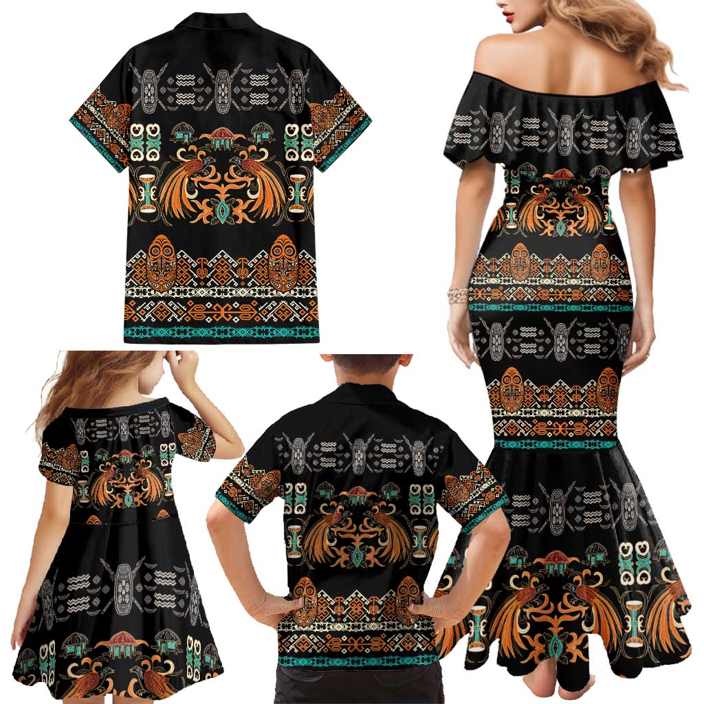 Black Batik Papua-inspired Pattern Family Matching Mermaid Dress and Hawaiian Shirt LT9 - Polynesian Pride