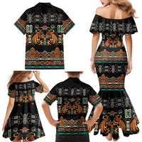 Black Batik Papua-inspired Pattern Family Matching Mermaid Dress and Hawaiian Shirt LT9 - Polynesian Pride