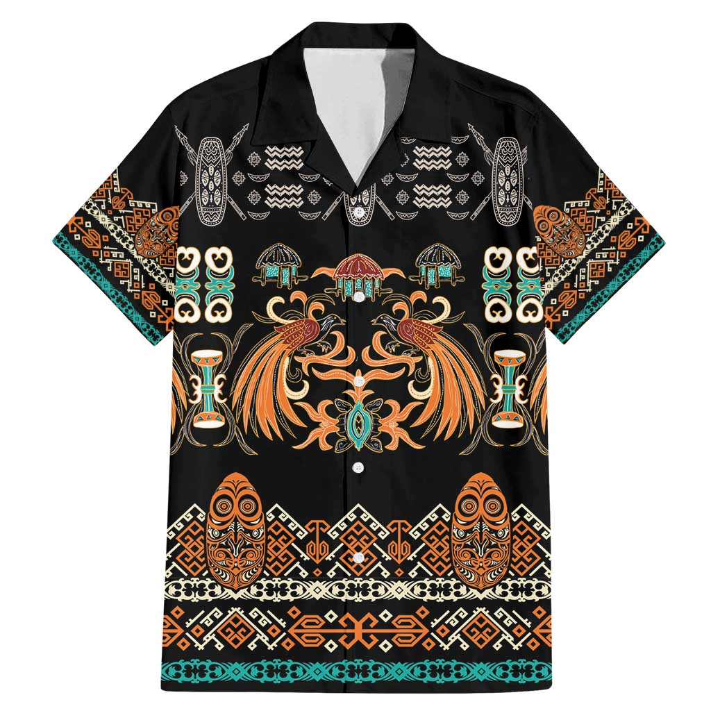 Black Batik Papua-inspired Pattern Family Matching Mermaid Dress and Hawaiian Shirt LT9 Dad's Shirt - Short Sleeve Black - Polynesian Pride