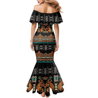 Black Batik Papua-inspired Pattern Family Matching Mermaid Dress and Hawaiian Shirt LT9 - Polynesian Pride