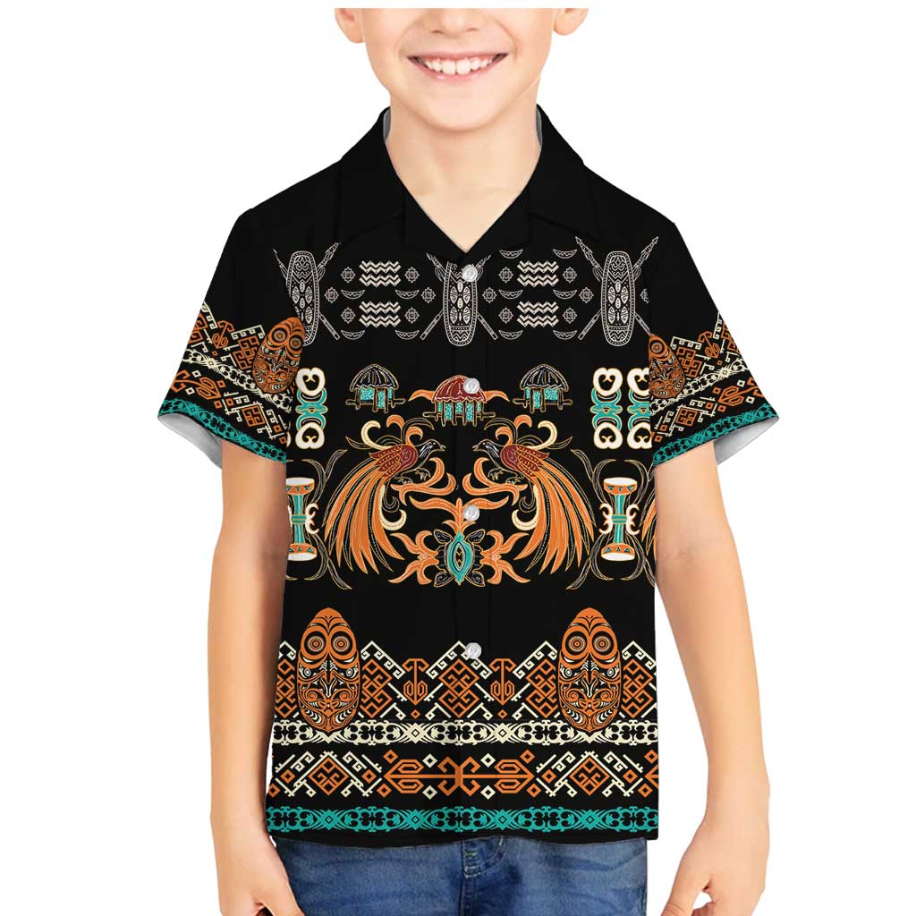 Black Batik Papua-inspired Pattern Family Matching Mermaid Dress and Hawaiian Shirt LT9 Son's Shirt Black - Polynesian Pride