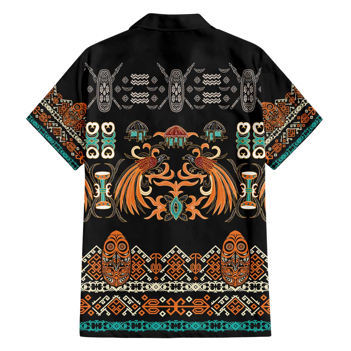 Black Batik Papua-inspired Pattern Family Matching Off The Shoulder Long Sleeve Dress and Hawaiian Shirt - Polynesian Pride