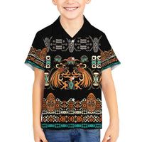 Black Batik Papua-inspired Pattern Family Matching Off The Shoulder Long Sleeve Dress and Hawaiian Shirt - Polynesian Pride