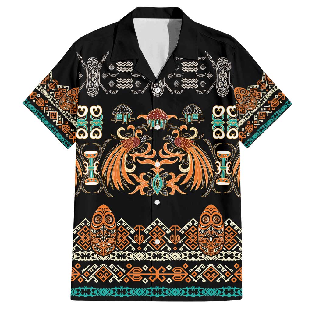 Black Batik Papua-inspired Pattern Family Matching Off Shoulder Short Dress and Hawaiian Shirt - Polynesian Pride