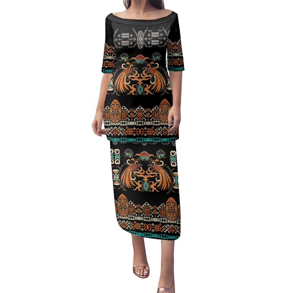 Black Batik Papua-inspired Pattern Family Matching Puletasi and Hawaiian Shirt - Polynesian Pride