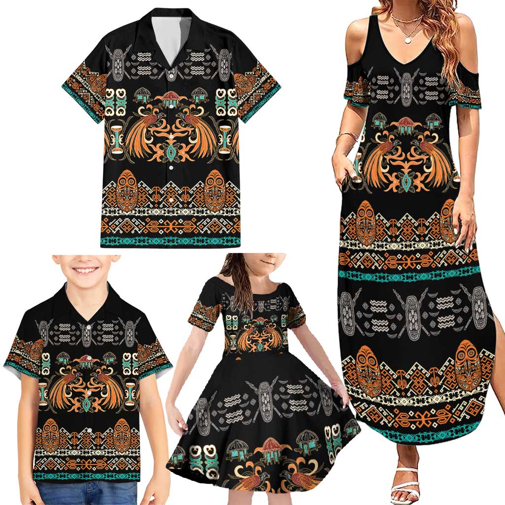 Black Batik Papua-inspired Pattern Family Matching Summer Maxi Dress and Hawaiian Shirt LT9 - Polynesian Pride