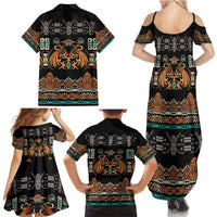 Black Batik Papua-inspired Pattern Family Matching Summer Maxi Dress and Hawaiian Shirt - Polynesian Pride