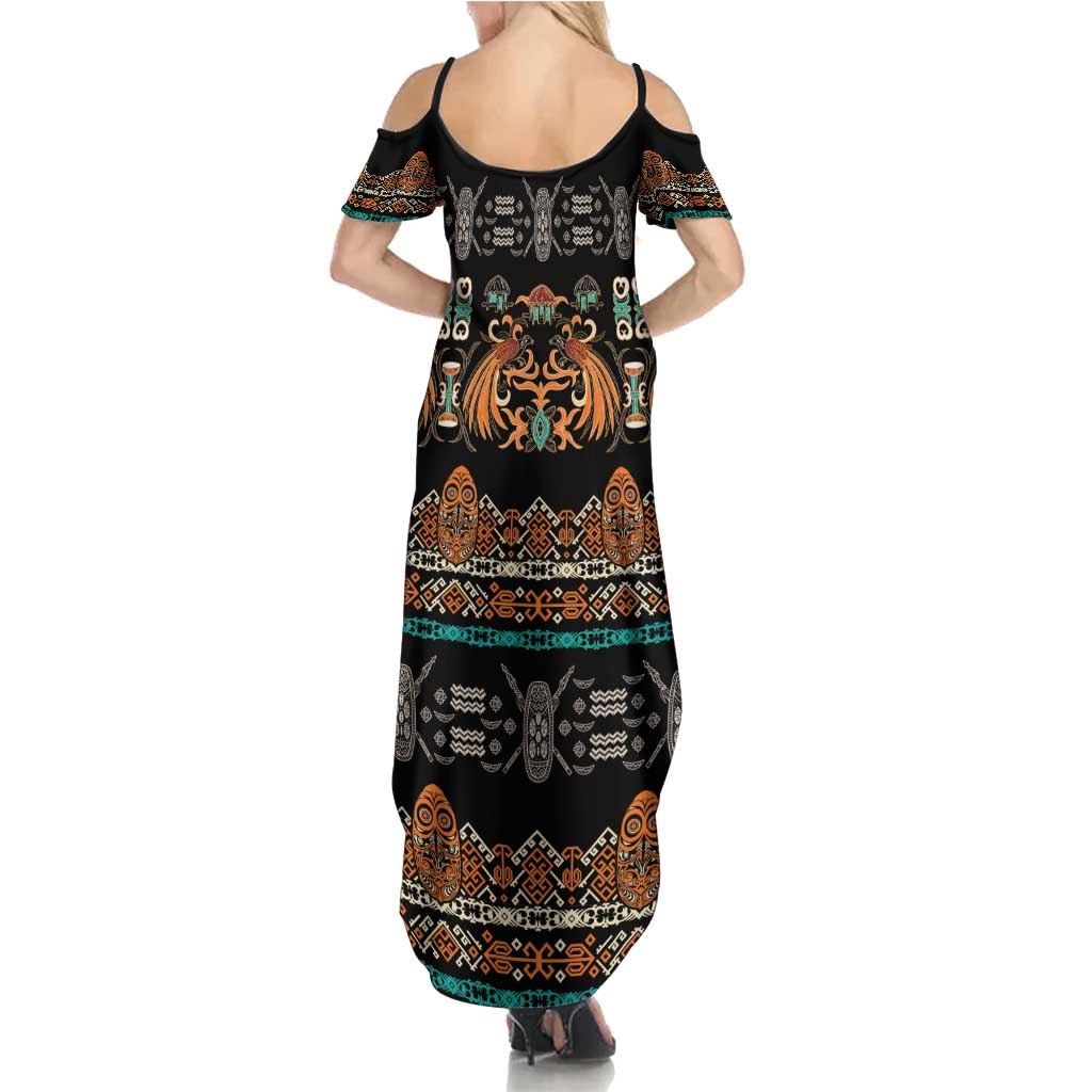Black Batik Papua-inspired Pattern Family Matching Summer Maxi Dress and Hawaiian Shirt - Polynesian Pride