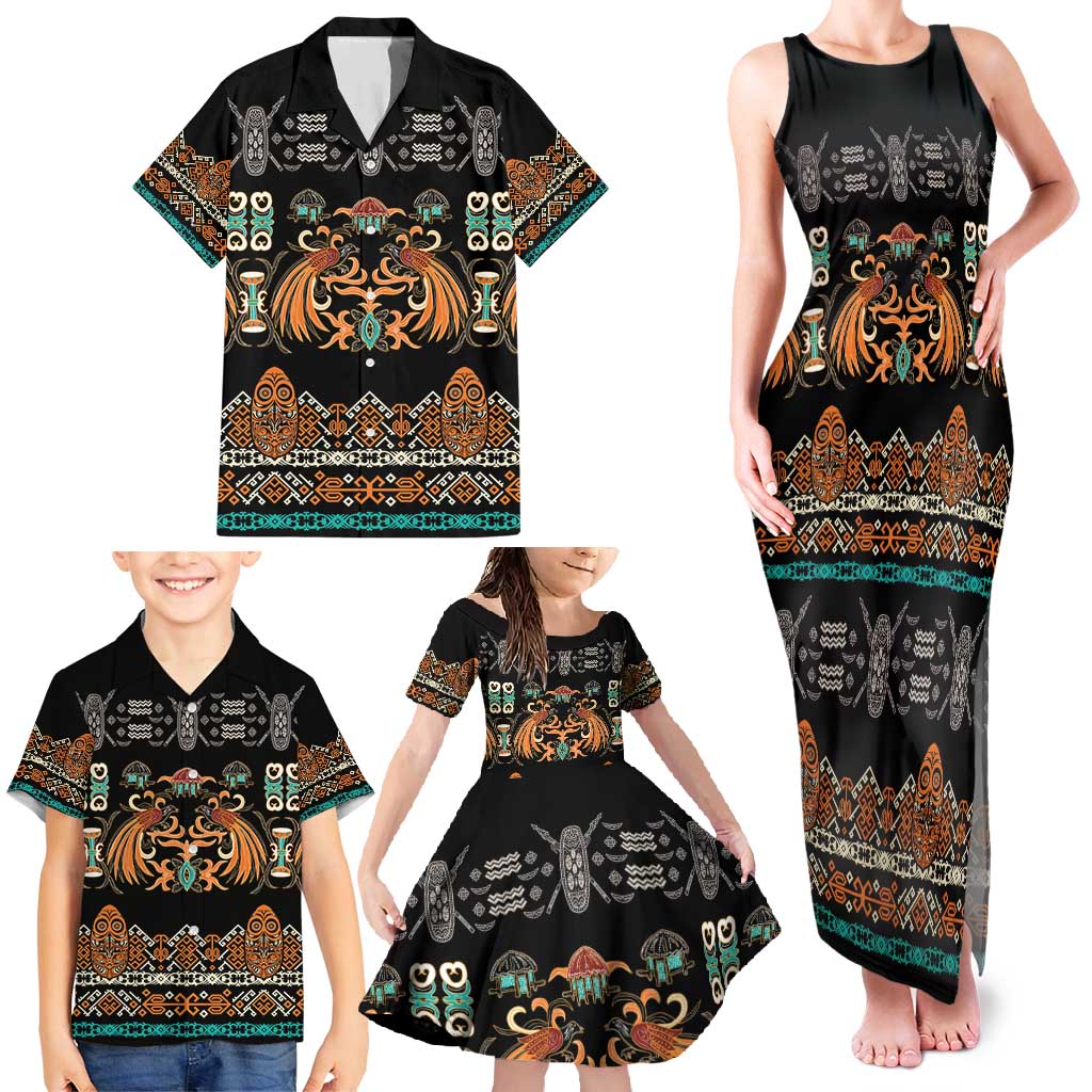 Black Batik Papua-inspired Pattern Family Matching Tank Maxi Dress and Hawaiian Shirt LT9 - Polynesian Pride