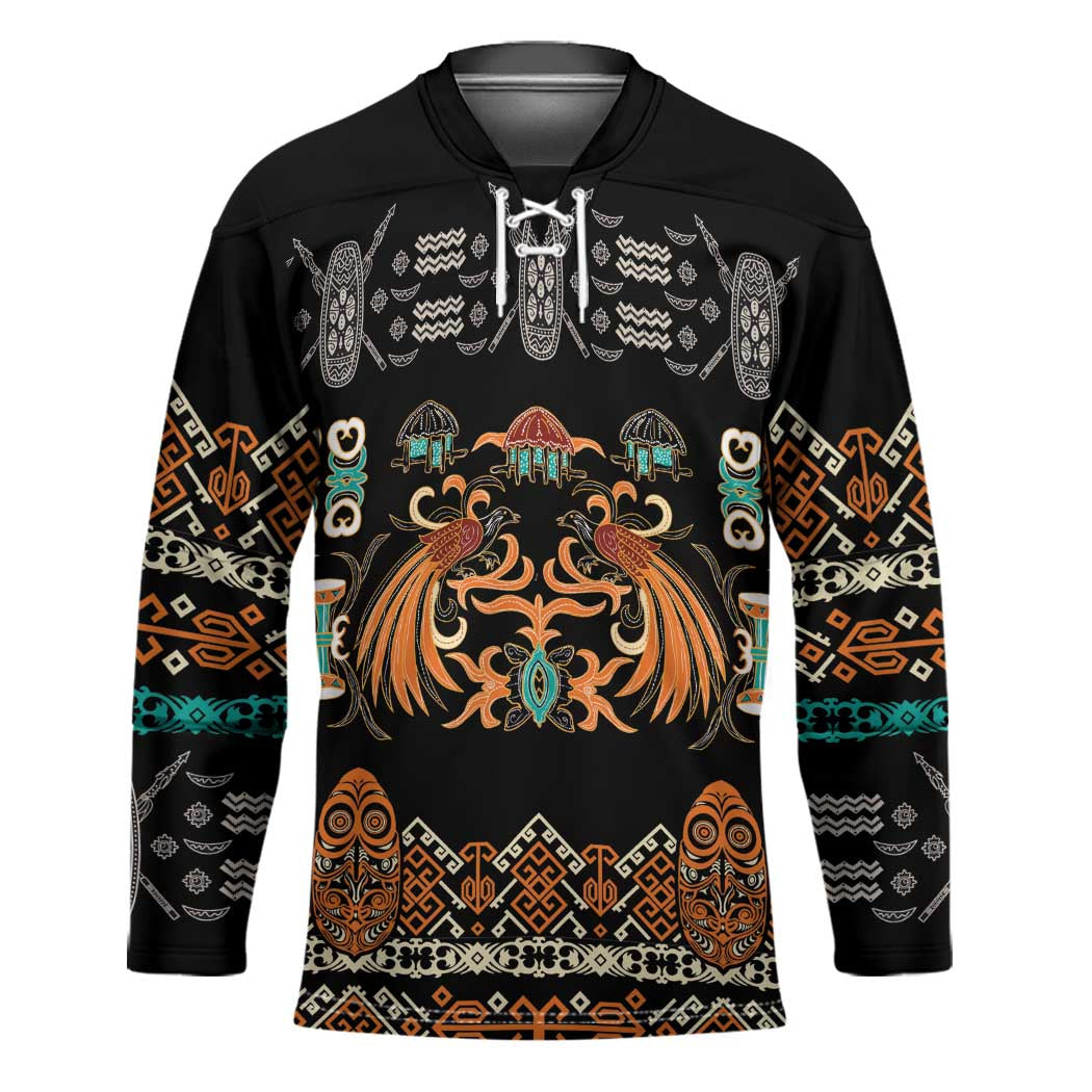 Black Batik Papua-inspired Pattern Hockey Jersey LT9 Unisex Black - Polynesian Pride