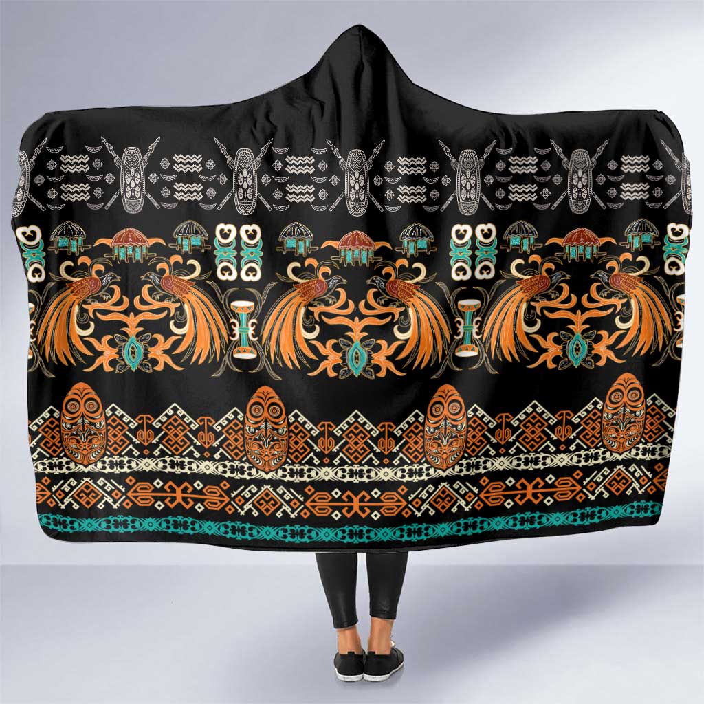 Black Batik Papua-inspired Pattern Hooded Blanket - Polynesian Pride