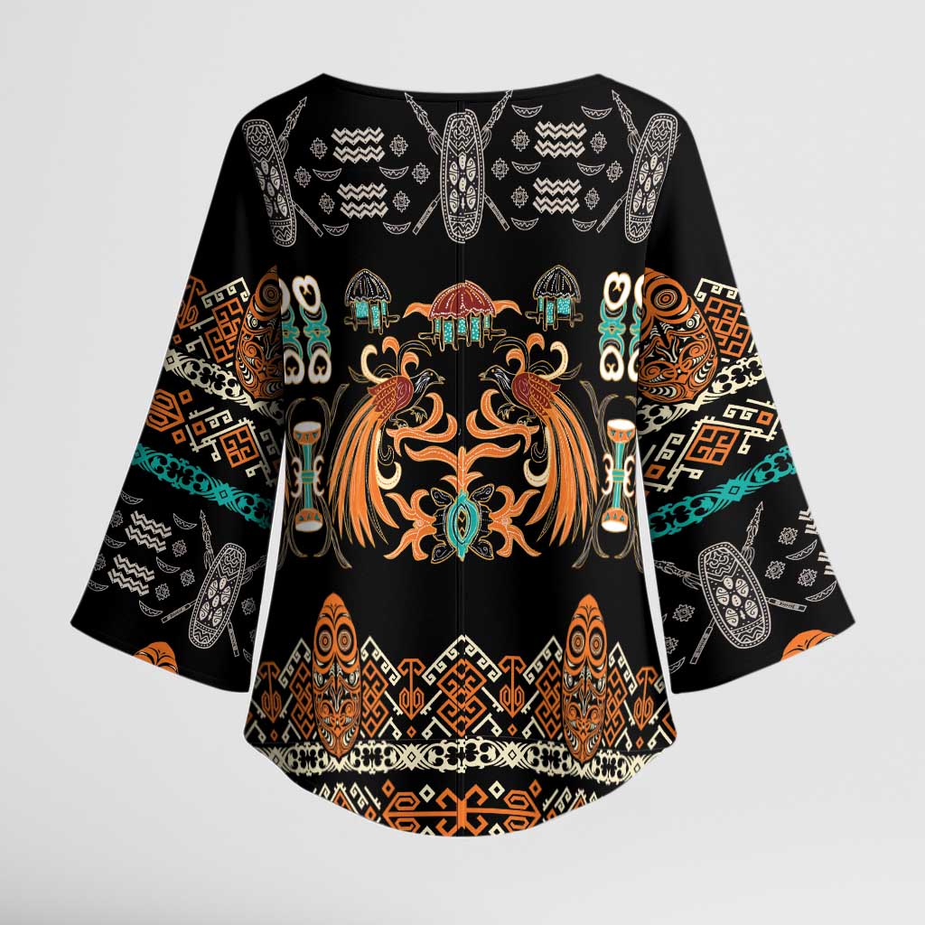 Black Batik Papua-inspired Pattern Kimono Sleeve Blouse - Polynesian Pride