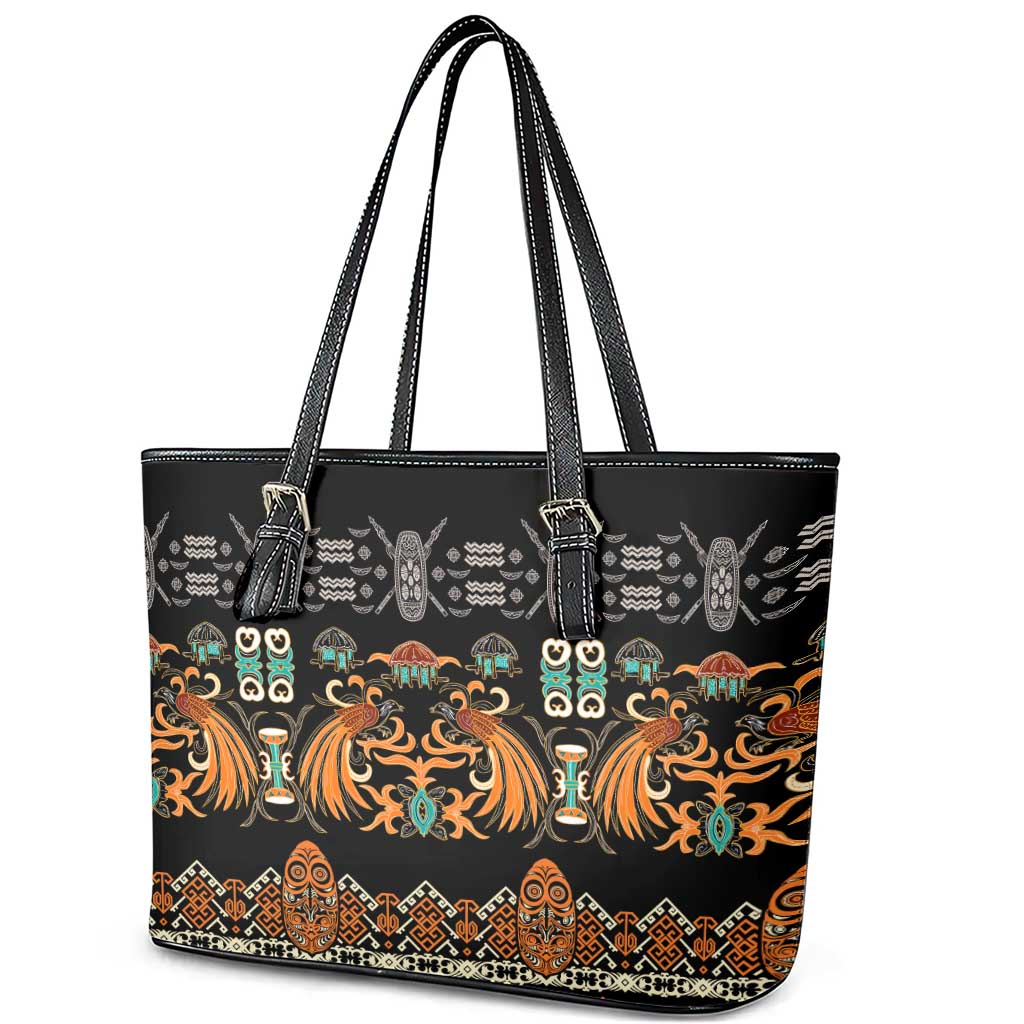 Black Batik Papua-inspired Pattern Leather Tote Bag - Polynesian Pride