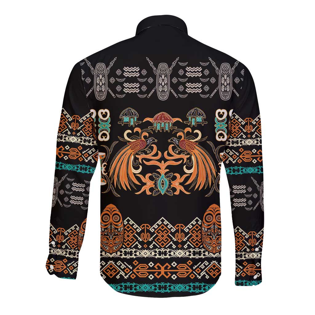 Black Batik Papua-inspired Pattern Long Sleeve Button Shirt LT9 - Polynesian Pride