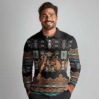 Black Batik Papua-inspired Pattern Long Sleeve Polo Shirt LT9 - Polynesian Pride