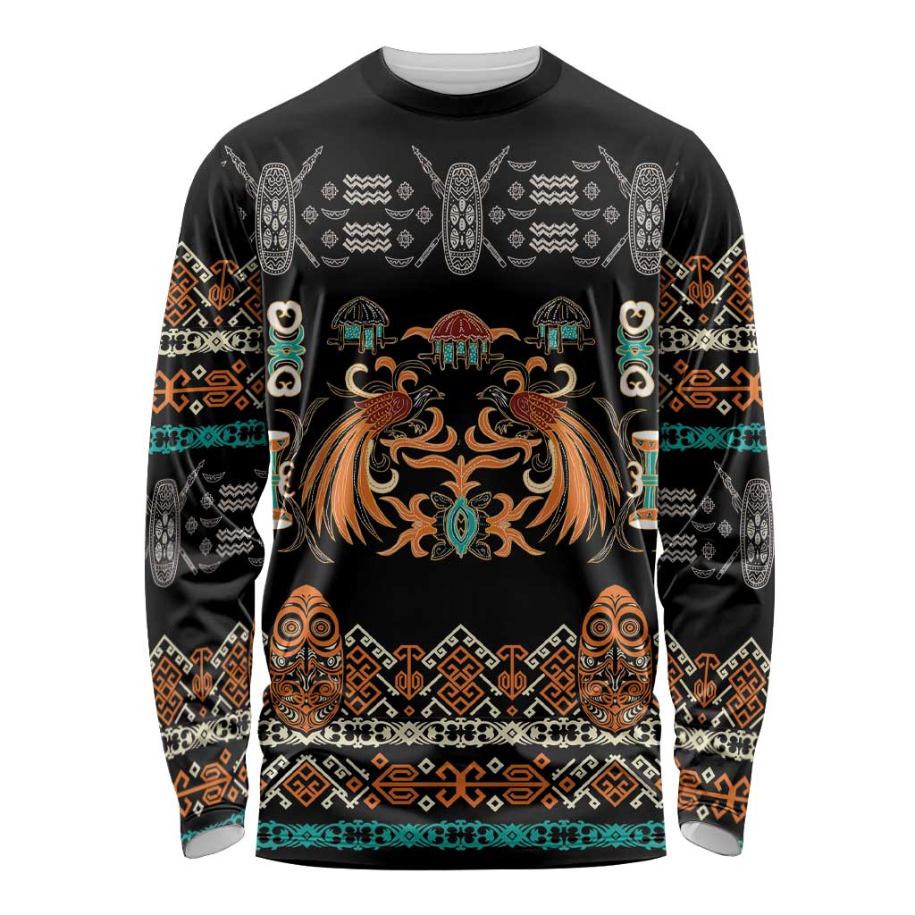 Black Batik Papua-inspired Pattern Long Sleeve Shirt - Polynesian Pride