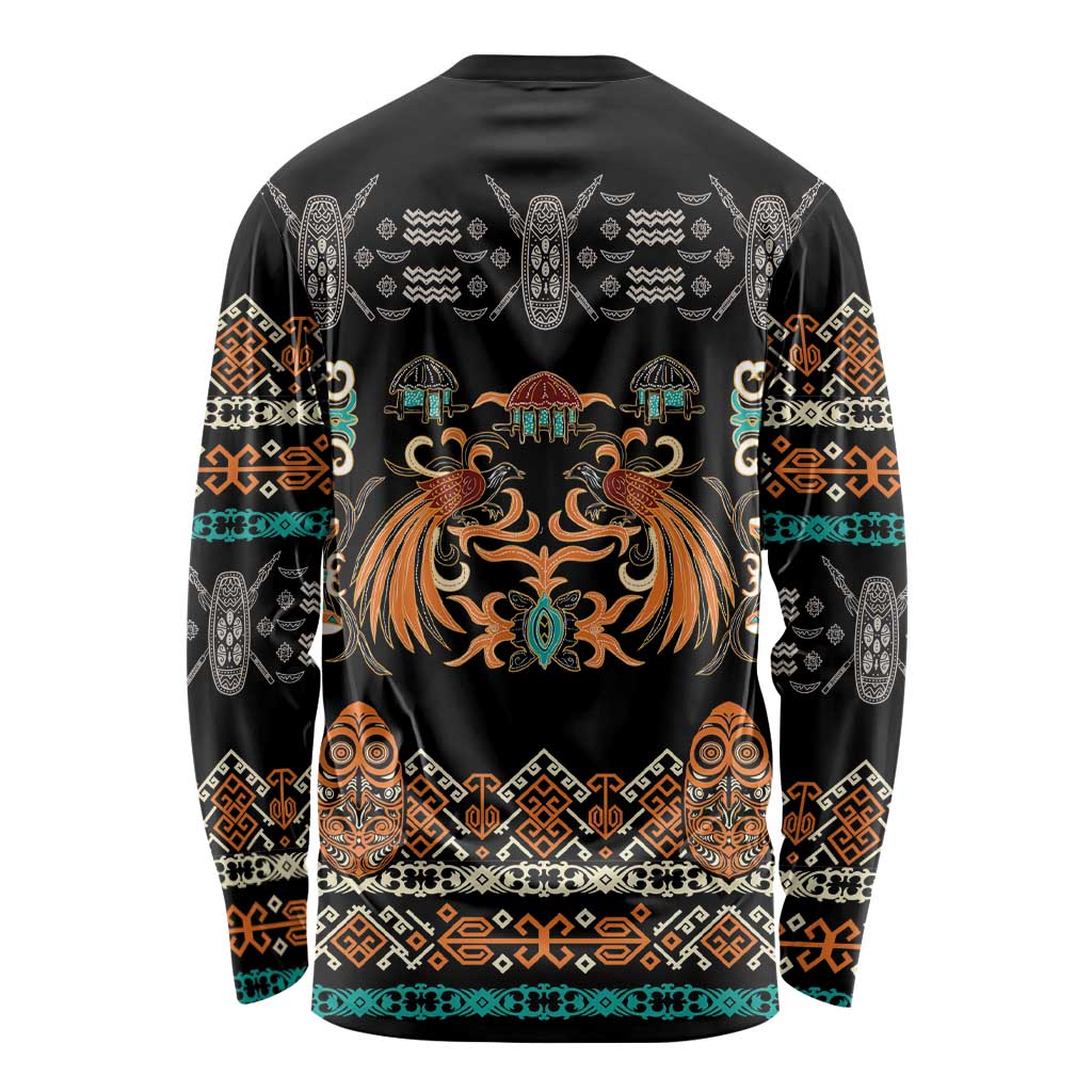 Black Batik Papua-inspired Pattern Long Sleeve Shirt - Polynesian Pride