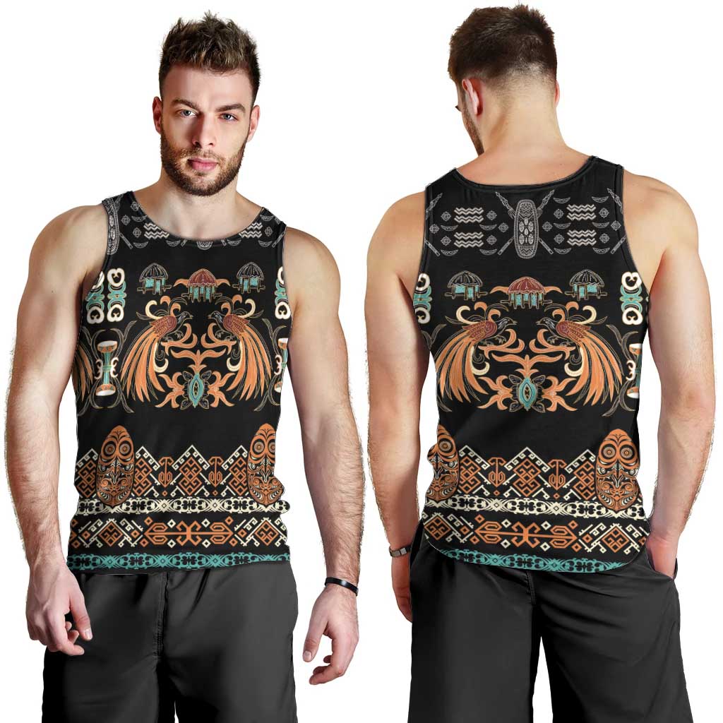 Black Batik Papua-inspired Pattern Men Tank Top - Polynesian Pride