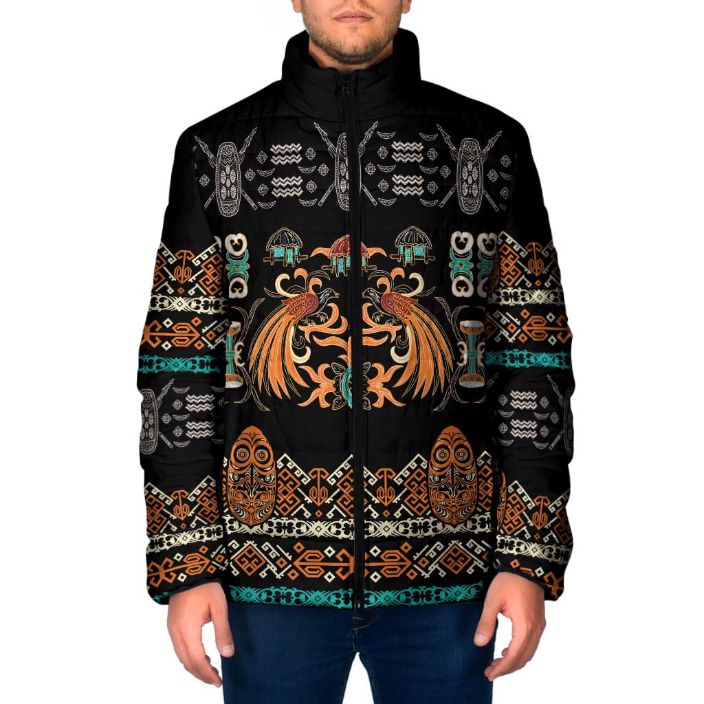 Black Batik Papua-inspired Pattern Padded Jacket LT9 Men Black - Polynesian Pride