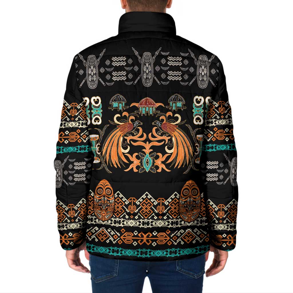Black Batik Papua-inspired Pattern Padded Jacket LT9 - Polynesian Pride