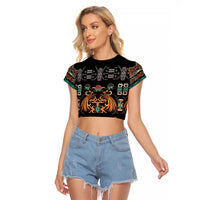 Black Batik Papua-inspired Pattern Raglan Cropped T Shirt LT9 Female Black - Polynesian Pride