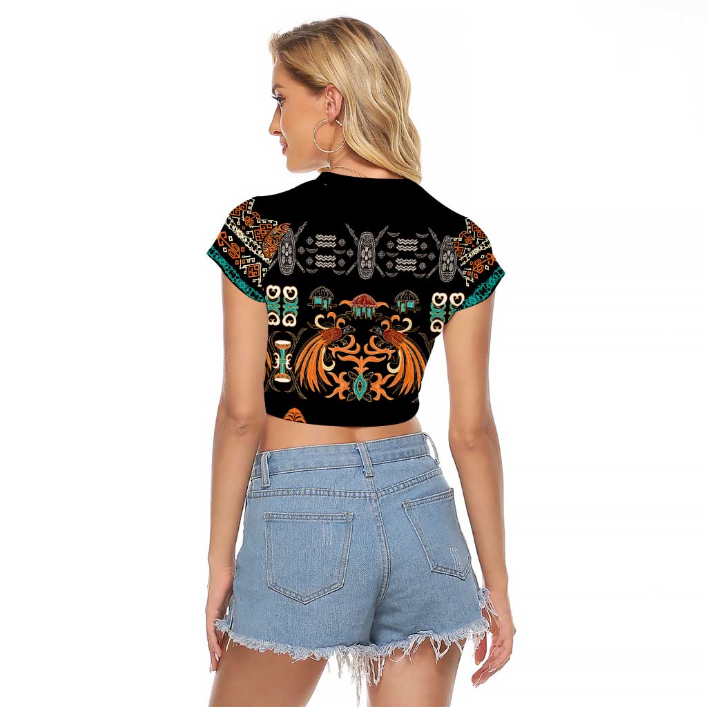 Black Batik Papua-inspired Pattern Raglan Cropped T Shirt LT9 - Polynesian Pride