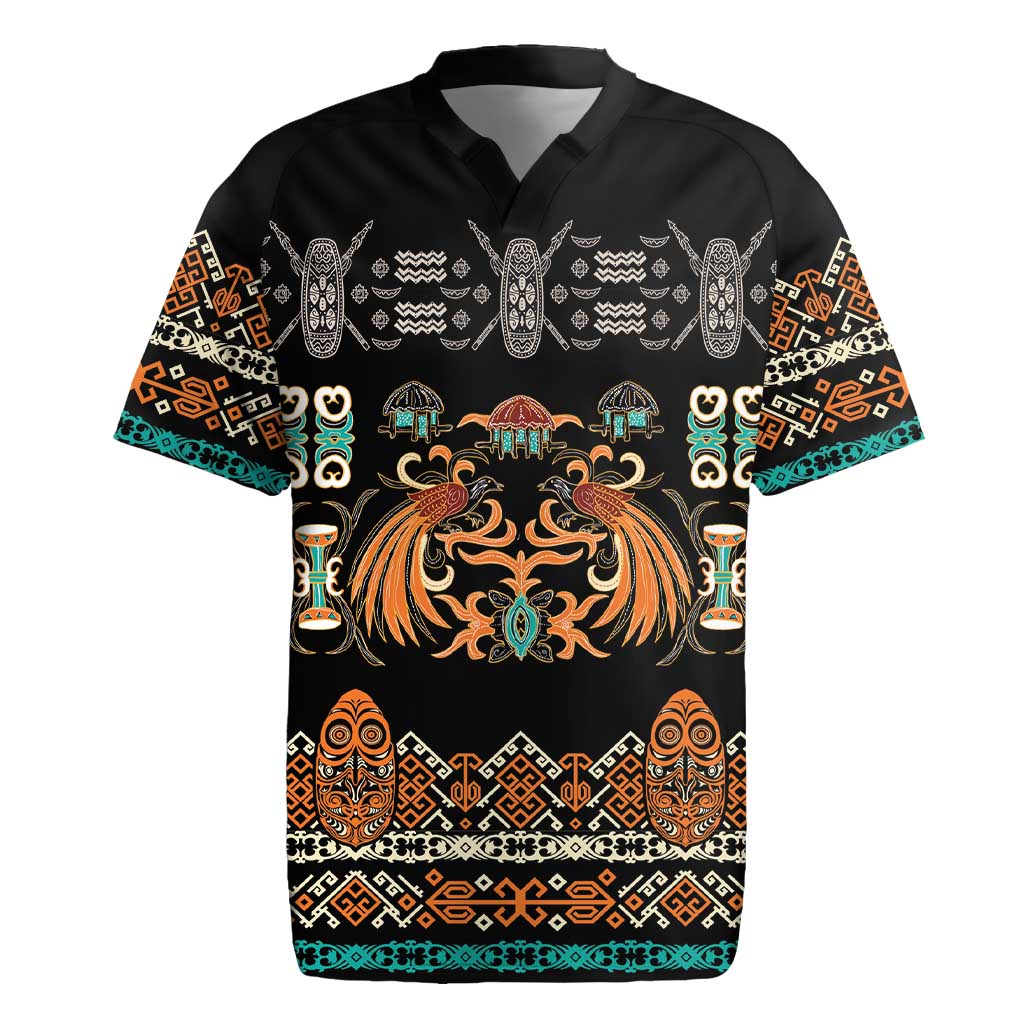 Black Batik Papua-inspired Pattern Rugby Jersey - Polynesian Pride